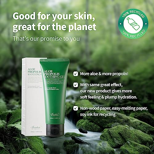 BENTON Aloe Propolis Soothing Gel, 3.38 fl oz ? Lightweight After-Sun Moisturizer for Face, Travel-Friendly Size, Organic Aloe Vera