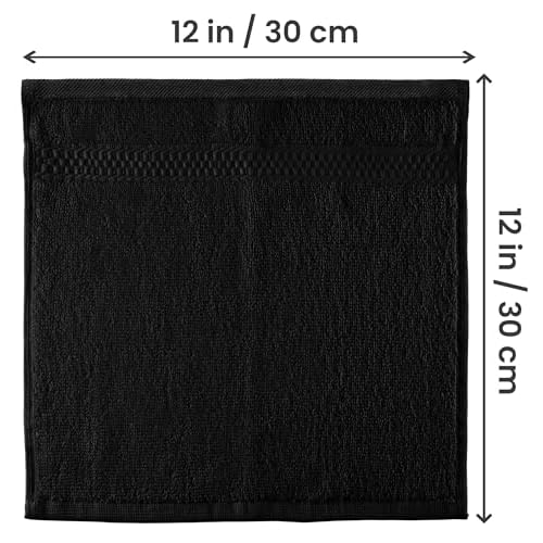 Utopia Towels 12 Pack Premium Wash Cloths Set, 12 by 12 Inches, 100% Cotton Ring Spun, Highly Absorbent and Soft Feel Essential Washcloths for Bathroom, Spa, Gym, and Face, Black