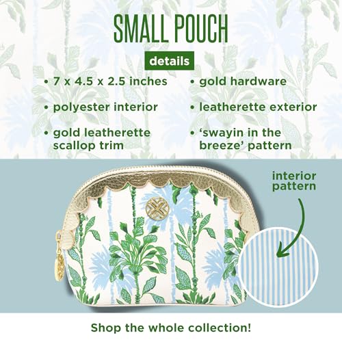 Lilly Pulitzer Vegan Leather Zipper Pouch with Scallop Edge, Cute Pencil Case for Adults, Travel Toiletry Bag, Small Pouch Bag for Supplies, Makeup or Toiletries (Swayin in the Breeze)