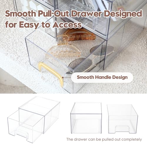 Sea Team 4-Pack Clear Makeup Organizer with Drawers, Acrylic Plastic Cosmetic Display Case, Jewelry Storage Box, Holder for Dresser, Bathroom, Vanity, Kitchen Cabinets, Pantry, Countertop