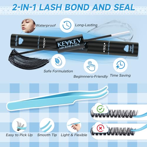 Lash Extension Kit 280Pcs Lash Clusters 40D+50D Eyelash Clusters Kit Individual Lashes With Lash Bond and Seal Tweezers For DIY Lashes (40D+50D,9-16mm)