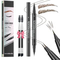 NinjaTiger Eyebrow Pencil Brow Pen - 2-Pack 2-IN-1 Dual-Ended Eye Brow Pencils 2-Fork-Tip Microblading Eyebrow Pen for Women Waterproof Eyebrow Pen with Brow Brushes Dark Brown £¦ Black Brown