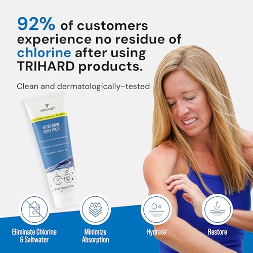 TRIHARD Chlorine Removal Body Wash, Protects and Hydrates Sensitive Skin from Pool and Ocean, Pool Essentials for Post Swim Chlorine Skin Protection (Pack of 2)