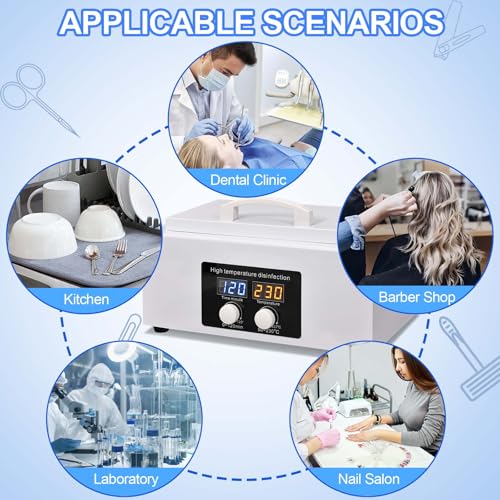 High Temperature Steriliser Autoclave Machine 110V 300W Nail Tool Steriliser Dry Heat Steriliser Dental Instrument Steriliser Nail Tool Steriliser 2.5L Capacity with LED Display (White)