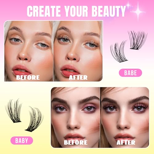 Lash Clusters Kit 144Pcs Individual Eyelash Extension Kit DIY Lash Kit with Lash Bond and Seal,Remover,Applicator,Eye Patches,Lash Brush&Lip Brush for Fake Eyelashes Clusters Kit (D-Mix10-16mm Kit)