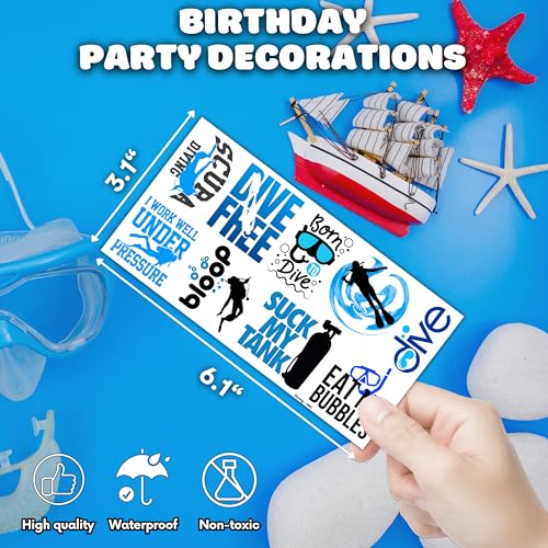 96PCS Cool Scuba Diving Temporary Tattoos Ocean Summer Beach Birthday Party Favors Decorations Supplies Decor Underwater Sports Tattoo Stickers Gifts For Kids Diver Boys Girls School Prizes Carnival