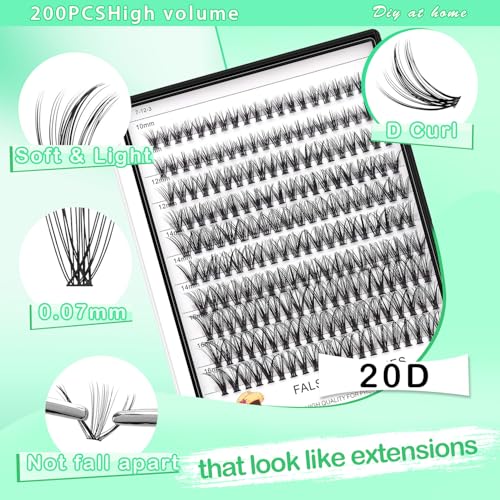 Large Tray-20 Roots Nature Long Cluster False Eyelashes Thickness 0.07mm C Curl Mixed 8-10-12-14mm/10-12-14-16mm/12-14-16mm Individual Eyelashes Dramatic Volume Eye Lashes (mixed 10-12-14-16mm)