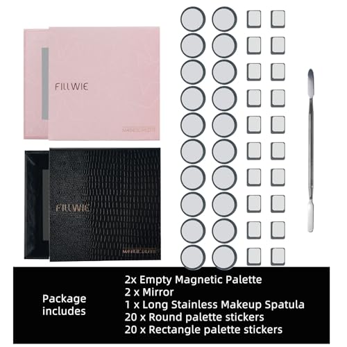 Pink&Black Magnetic Refillable Makeup Palette with Mirror ? Lightweight, Durable, Travel-Ready Case for Eyeshadow, Blush, Lipstick ? Includes Spatula & 20 Stickers ? Small, Waterproof Paperboard