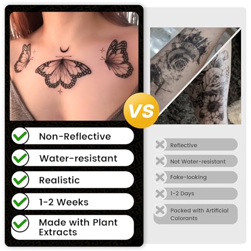Semi Permanent Tattoo, 2 Sheets Realistic Temporary Tattoos for Women Men Adult, Lasts 2 Weeks Fake Tattoos for Arm Wrist, Waterproof and Non-Reflective, Angel & Demon Designs Couple Tattoos