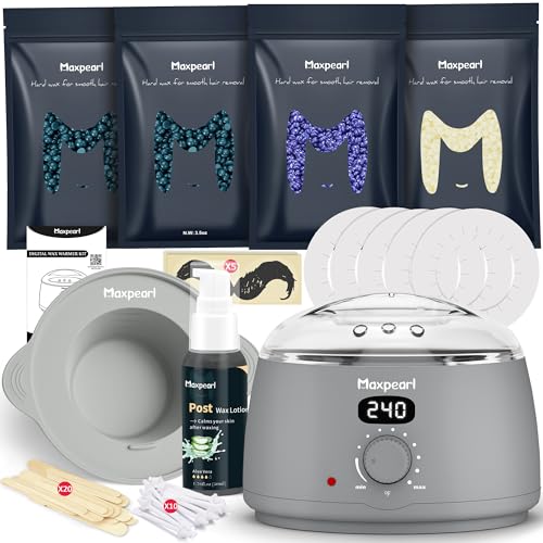 Maxpearl Waxing Kit for Men with Silicone Liner, 7 Packs of Hard Wax Beads (1.53LB total) & Wax Accessories for Coarse Male Body Hair - Nose, Eyebrows, Face, Mustache, Underarms, Back, Chest, Legs