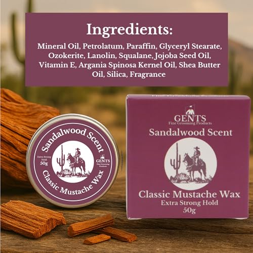 Sandalwood Mustache Wax Kit ? Classic Scented Wax with Extra Strong Hold, 5.5" Folding Comb & 5" Fine/Coarse Travel Comb