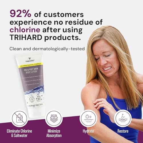 TRIHARD Chlorine Defense Body Lotion for Swimmers, Protects and Hydrates Sensitive Skin from Pool and Ocean, Pre and Post Swim Chlorine Protection from Hard Water and Chemicals (Pack of 2)