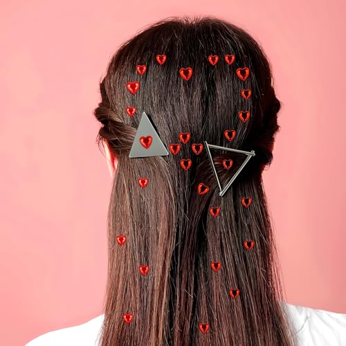 264Pcs Heart Face Gems Love Gems, Self-Adhesive Face Jewels Rhinestones 5/7/10 mm DIY Face Gems Stick on, Valentine Makeup Gems Rave Accessories for Face Eyes Hair Makeup Body, Crafts (red)
