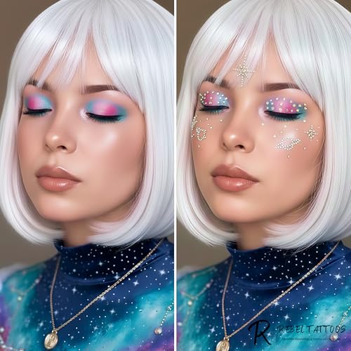 Rave Face and Face Stickers with Rhinestones for Face Body and Hairs (Transparent Space)