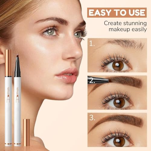 2 Pcs Microblading Eyebrow Pen, 2026 Upgraded 3D Waterproof 4-Tip Eyebrow Pencil, Natural Makeup Long-Lasting Fine Stroke Magic Eyebrow Pencil for Women Stay on All Day (Dark Brown(2 Pcs))