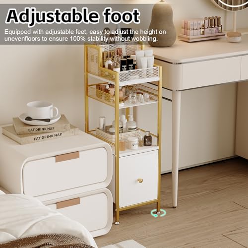 Makeup Organizer Storage Cart with Drawers, Large Floor Makeup Skincare Organizers, Rolling Makeup Cart Vanity Organizer Cosmetics Display Cases Holder for Nail Polish Brush Hair Tool£¨Gold£©