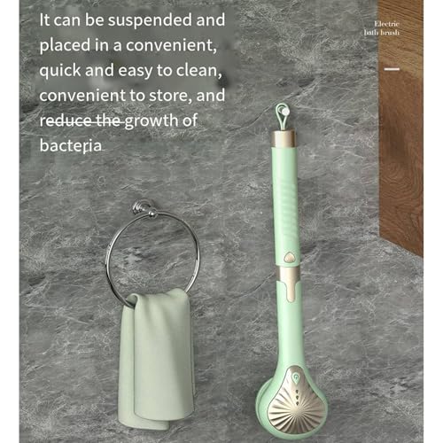 Rechargeable Electric Back Scrubber Body Brush with 3 Gears Multifunctional Shower Bathing Tool, Detachable Long Handle & 6 Brush Heads for Complete Shower Use - Light Green