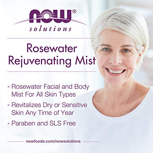 NOW Solutions Rosewater Rejuvenating Mist, Hydration and Rejuvenation Spray for All Skin and Hair Types, 4-Ounce