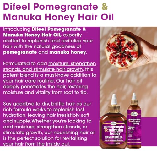 Difeel Elevated Pomegranate & Manuka Honey Premium Hair Oil 12 oz. - Growth Stimulating, Moisturizing & Strengthening Hair Oil for Dry, Damaged Hair