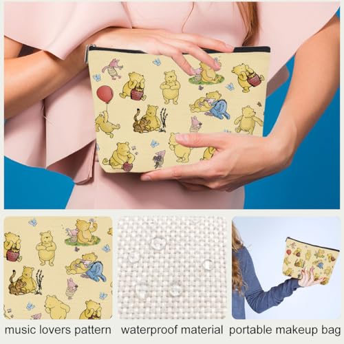 1Pcs Cute Winnie Decor Gift for Women, Classic Winnie Makeup Bags, the Pooh Make Up Pouch with Zipper, Yellow Travel Make Up Pouch, Perfect for Women Girls Birthday Gifts