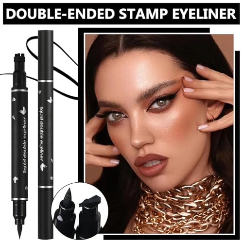 5PCS Waterproof Liquid Eyeliner Stamps,Black Stamp Eyeliner Pen,Double-Side Eye Liner Stamp,Smudge Proof Eye Liner Pen Star,Heart,Butterfly,Flower,Cone,Eye Face Stamp Tattoo Tools