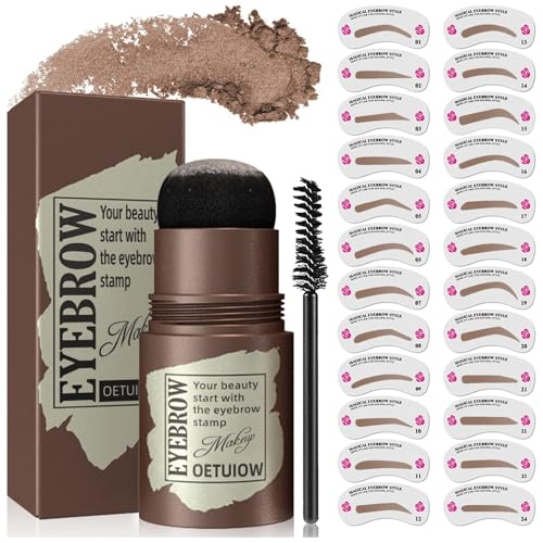 Eyebrow Stamp and Eyebrow Stencil Kit, Eye Brow Stencil Kit for Beginners 24 Reusable and Washable Eyebrow Shaping Kit, Brow Stencil and Stamp Kit Smudge-Proof & Long-Lasting (Medium Brown)