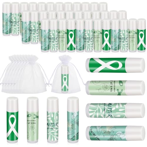 Fumete 100 Sets Suicide Prevention Awareness Lip Balm Bulks Motivational Green Teal Ribbon Lip Balm Gift for Mental Health Awareness Inspirational Party Favor