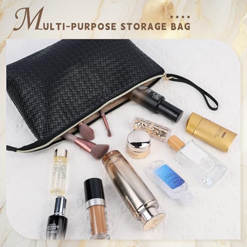 Large Makeup Bag with Wrist Strap, PU Leather Cosmetic Bag, Travel Toiletry Pouch for Women, Gifts for Mom/Sisters/Friends/Bridesmaid (Small Plaid)