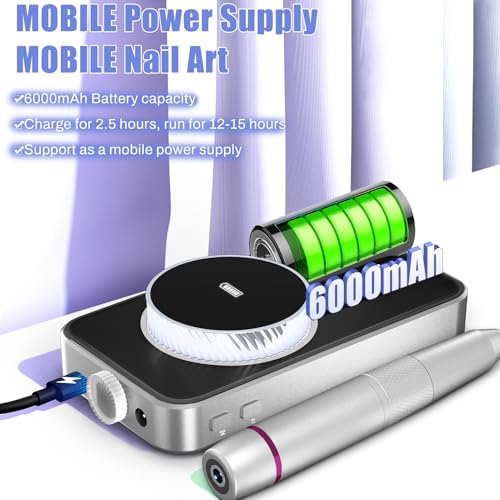 Electric Nail Drill Professional 50000RPM, Fast Removal Electric Nails Drill, 6000mAh Rechargeable Portable Nail Drill Machine for Acrylic Gel Nails, Manicure Polishing for Salon Home