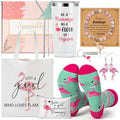 Y1tvei Flamingo Canvas Bag Gifts - 11Pcs Just A Girl Who Love Flamingos Canvas Tote Bag Makeup Pouch, Thermos Cup Stockings Pink Bracelet Card Adorable Earrings Keychain, Flamingo Lover Gift for Girls