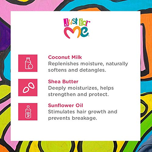 Just For Me Natural Hair Milk Lotion - Hydrates & Strengthens, Contains Coconut Milk, Shea Butter, Vitamin E, Sunflower Oil, Lightweight Moisture, Reduces Frizz, 10 oz (3 Pack)