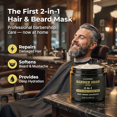 2-in-1 Hair Mask & Beard Conditioner for Men ? Deep Conditioning Beard Mask with Keratin & Hyaluronic Acid ? Men's Hair & Beard Treatment ? 6.7 oz