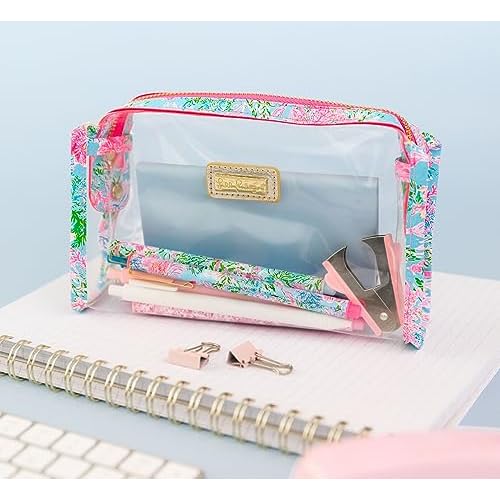 Lilly Pulitzer Clear Zipper Pouch, Cute Pencil Case for Adults, Travel Toiletry Bag, Small Pouch Bag for Supplies, Makeup or Toiletries (Cay to My Heart)