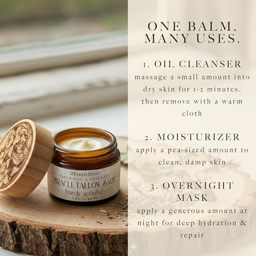 Miracle Tallow Balm - Hand-Crafted in the USA With Manuka Honey, Grass-Fed Tallow & Medicinal Plants for Healing & Nourishing All Skin Types (1 oz, Barely Scented)
