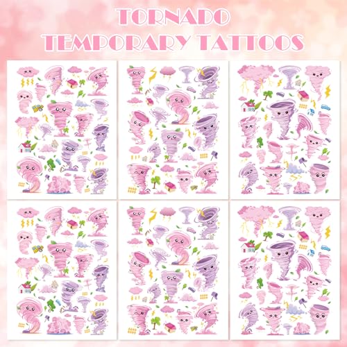 Tornado Temporary Tattoos Stickers - Pink Tornado Tattoo Stickers for Kids, Birthday Party Favors Goodie Bag Fillers Supplies Decorations, Classroom School Prizes Rewards Gifts(6 Sheets)