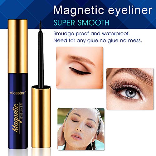 Alcastar Magnetic Eyelashes with Eyeliner Kit,Natural Magnetic Eyelash,Water, proof Reusable Long Lasting, Easy Apply (Mink Fluffy7-222)
