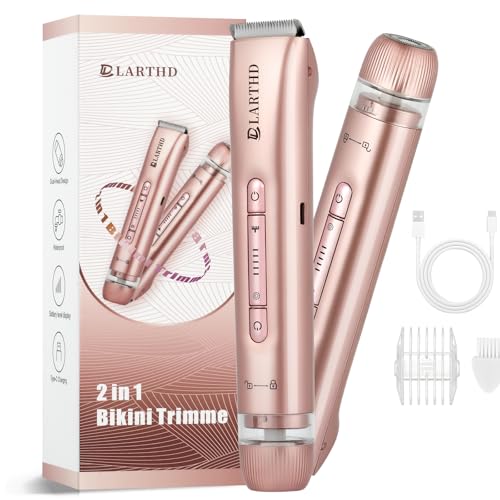 2 in 1 Women Electric Shaver Dual Head Bikini Trimmer for Women IPX7 Waterproof Wet & Dry Use Body Hair Trimmer and Facial Hair Remover for Bikini Underarm Leg Arm Body Face