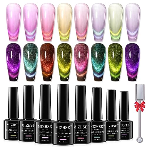 MIZHSE 100ML No Wipe Gel Top Coat 9D Cat Eye Gel Nail Polish 8 Colors
