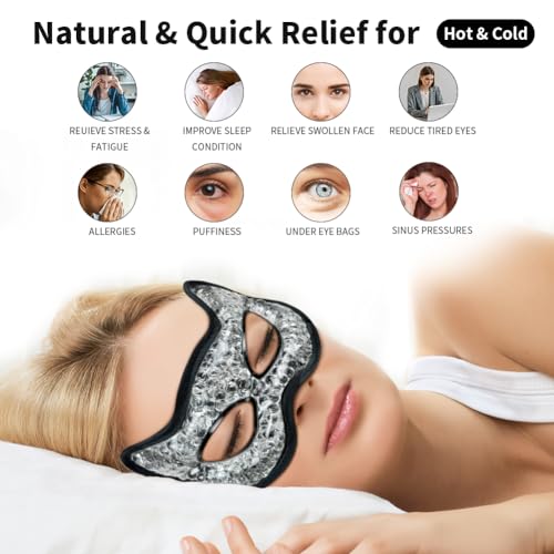 Cooling & Heating Eye Mask - Hot/Cold Use for Puffy Eyes, Headaches, Migraines, Sinus & Dark Circles (2 Packs Black)