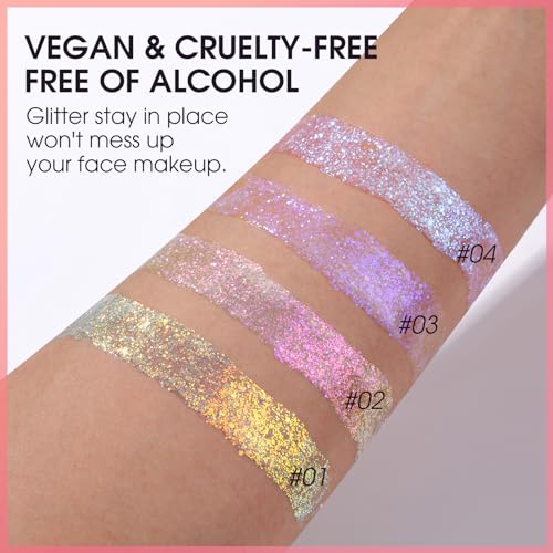 MIELIKKI Glitter Gel for Face and Body, Sparkling Holographic Body Shimmer Gel, Reflective Diamond Sequins Pigment for Eye Lip Hair Nails Paint, Festival Rave Accessories, 02