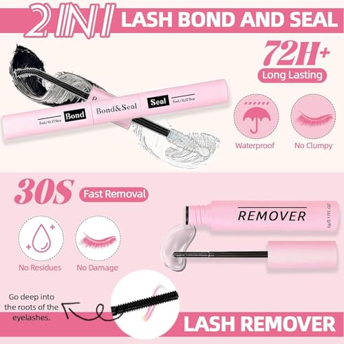 DIY Lash Extension Kit 802Pcs with Bottom Lashes Lash Bond and Seal,Quick Glue Remover Lash Shampoo Cleansing Brush Headband Wristband Tweezers Eyelash Brush Mini Applicato