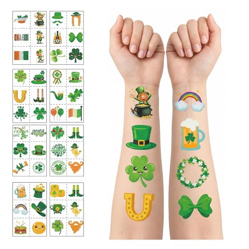 St Patricks Day Accessories Glitter Shamrock Stickers ? 8 Sheet Shamrock Temporary Tattoo St. Patrick¡¯s Face Stickers for Body & Face, Party Favors Decorations