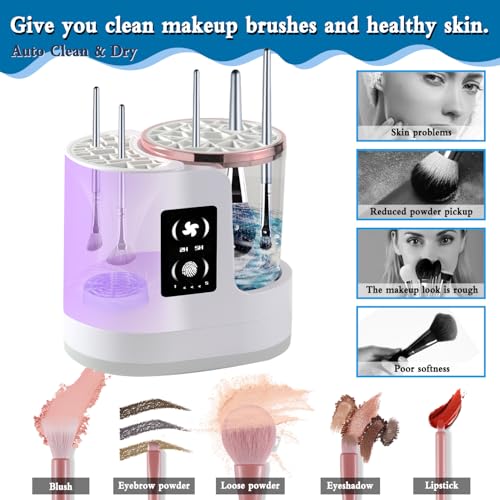 3 in 1 Makeup Brush Washer Electric Makeup Brush Cleaner Machine & Dryer & Holder Combined, Portable USB Deep Cleaning for All Size Beauty Makeup Brush Set and Sponges Efficient Wash & Dry