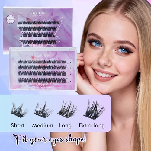 Self Adhesive Lash Clusters, Anime Lash Clusters Manga Lashes No Glue Needed Self Adhesive Eyelashes, Reusable Preglued Eyelash Glueless Lash Easy Eyelashes for Beginners