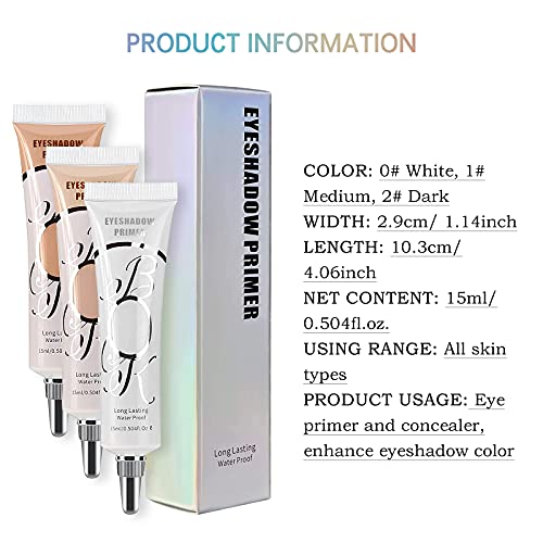 3 Pack Matte Eyeshadow Primer for Oily Lids No Crease White Medium Dark Cream Eye Primer Makeup Eyeshadow Base Waterproof & Long Lasting Eyelid Primer Liquid Eye-shadow for All Shadows (Set E)
