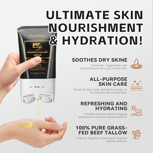 Beef Tallow for Skin Neck Firming Cream, Whipped Grass-Fed Tallow with Raw Honey, Organic Face Body Moisturizer for Dry Skin, Soothe Lift Nourish