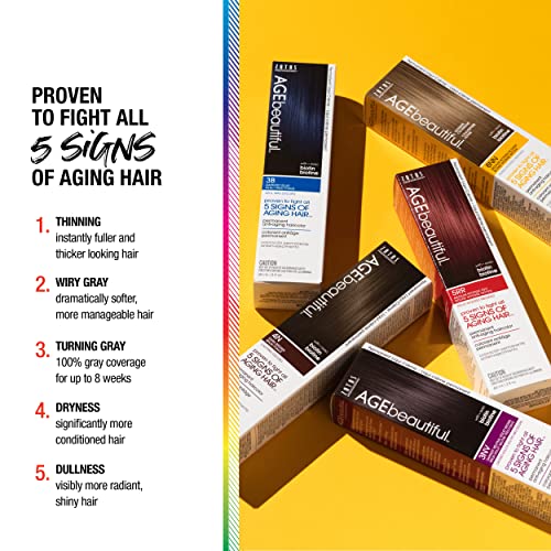 AGE beautiful Permanent Hair Color Dye Liqui-Creme & Developer 20 Volume Set | 100% Gray Coverage | Anti-Aging Haircolor | Biotin for Thicker, Fuller, Healthier Hair | Professional Salon Coloring