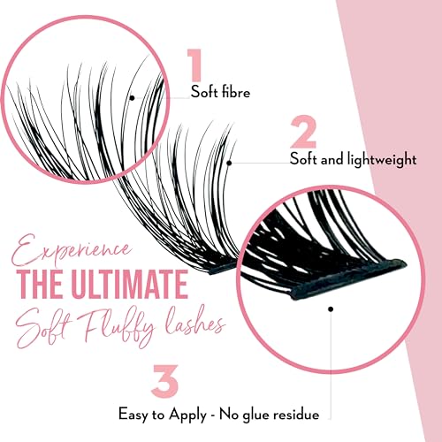 One V Salon Fluffy Lash Clusters, Thick False Eyelashes 120 Pc Natural Individual Lashes 40D-D Curl 9-16mm DIY Lash Extension