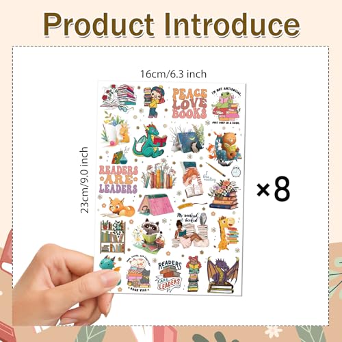 Reading Book Temporary Tattoos - 8 Sheets Tattoo Stickers for Kids, Waterproof Birthday Party Favors Supplies Decorations Sticker for Boys and Girls, Classroom School Prizes Rewards Gifts