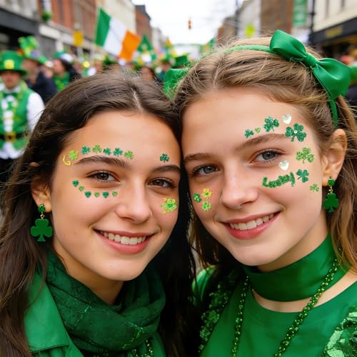 3 Sheets St Patricks Day Face Stickers Glitter Rhinestone Shamrock Face Gems Clover Body Stickers Jewels for Irish Party Favors Parades Accessories St Pattys Day Decorations(gem3)